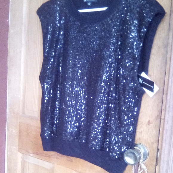 INC International Concepts Sequin Blouse - Black and Silver - Picture 2 of 4